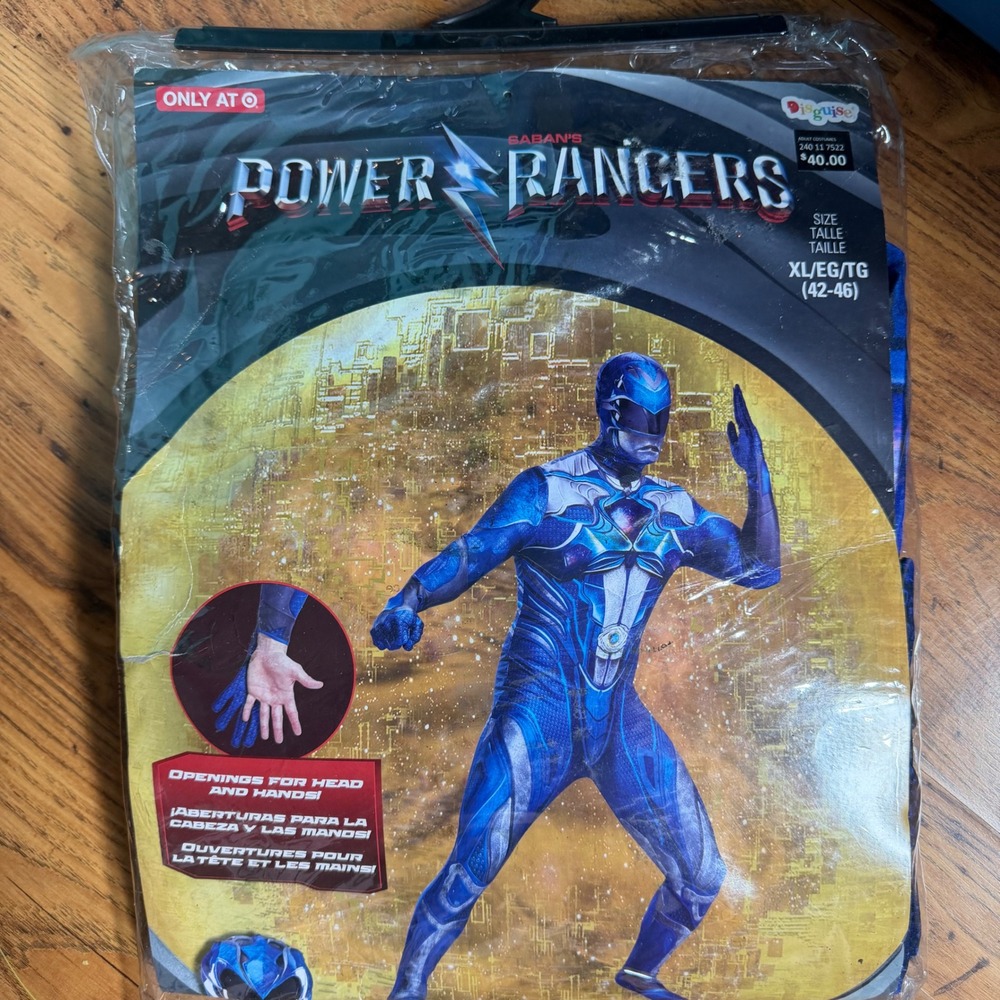 Disguise Power Rangers Blue Ranger Adult Costume XL 42-46 Halloween Cosplay New